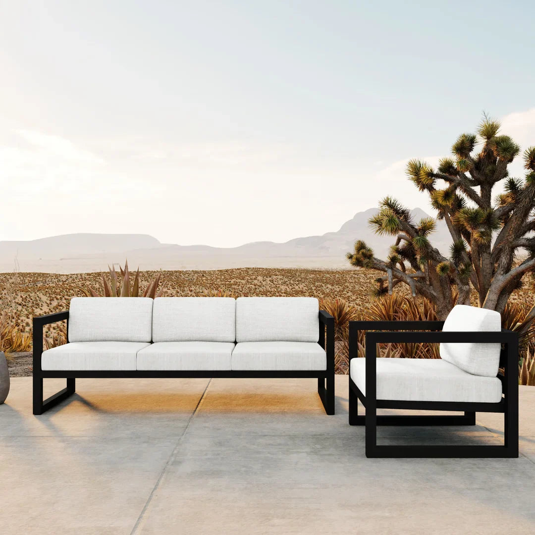 Avion 2 Piece Aluminum Sofa Set - Black - Canvas Natural