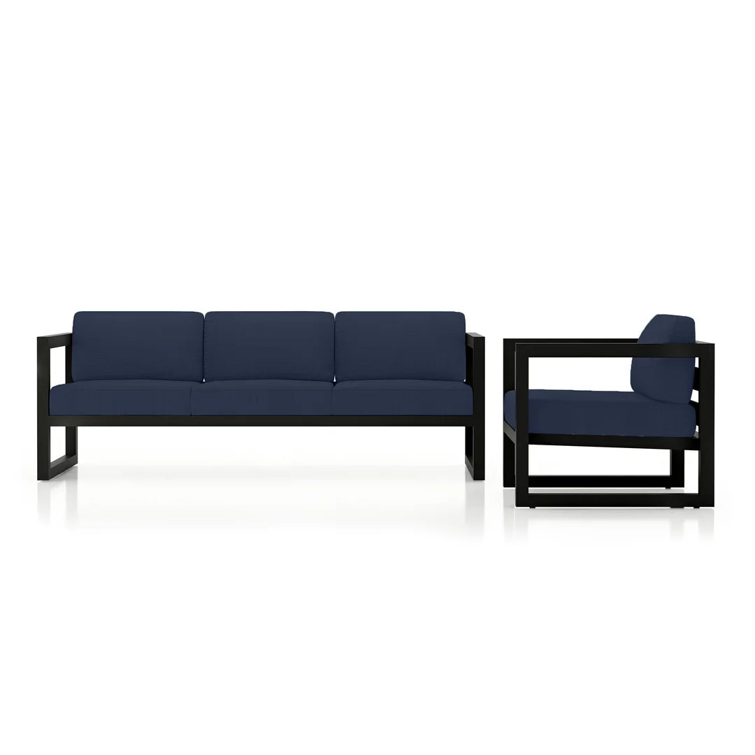 Avion 2 Piece Aluminum Sofa Set - Black - Spectrum Indigo