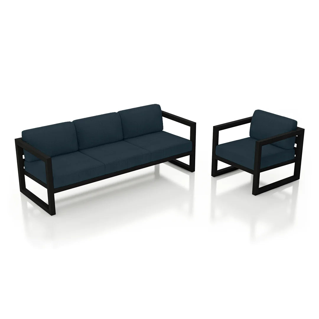 Avion 2 Piece Aluminum Sofa Set - Black - Spectrum Indigo