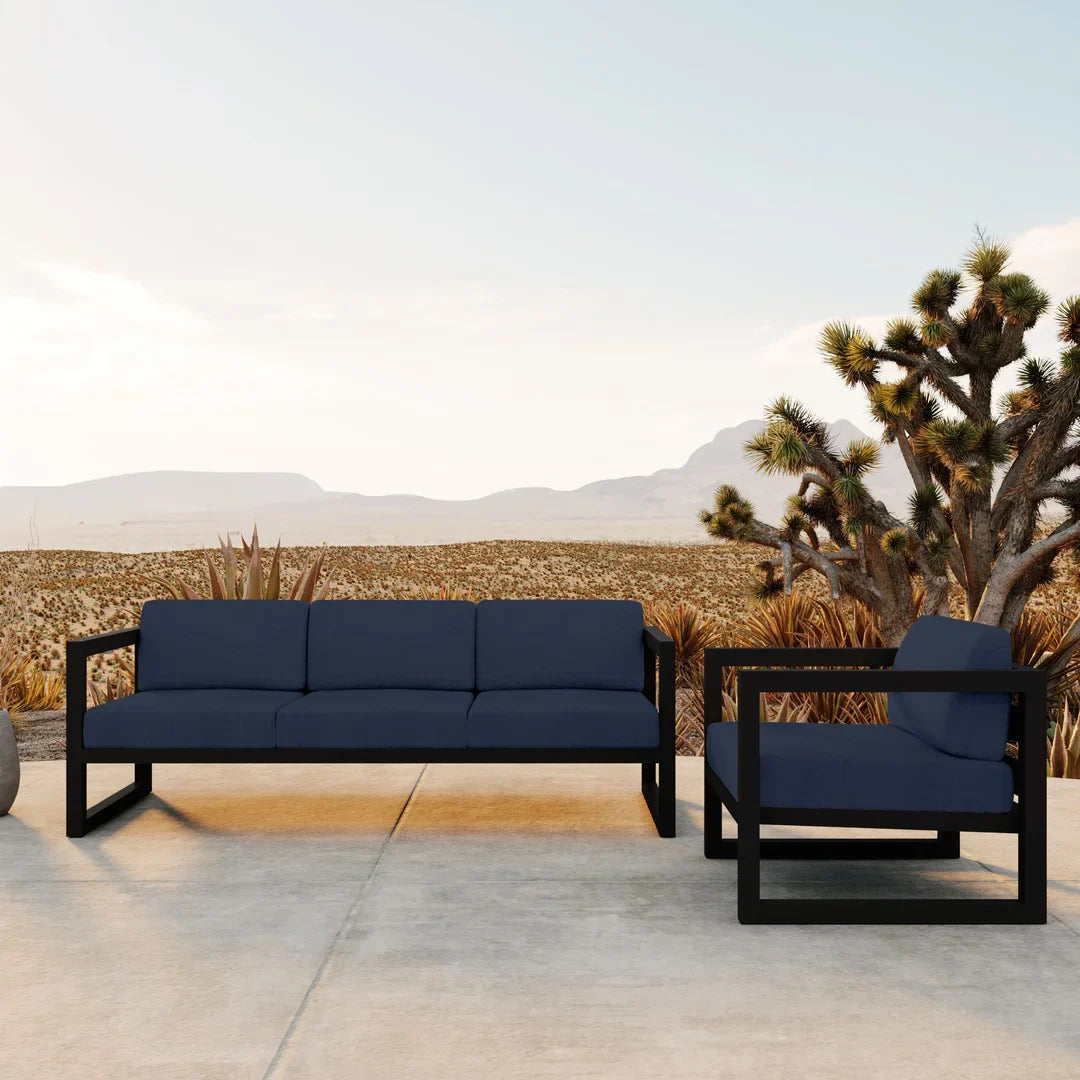 Avion 2 Piece Aluminum Sofa Set - Black - Spectrum Indigo