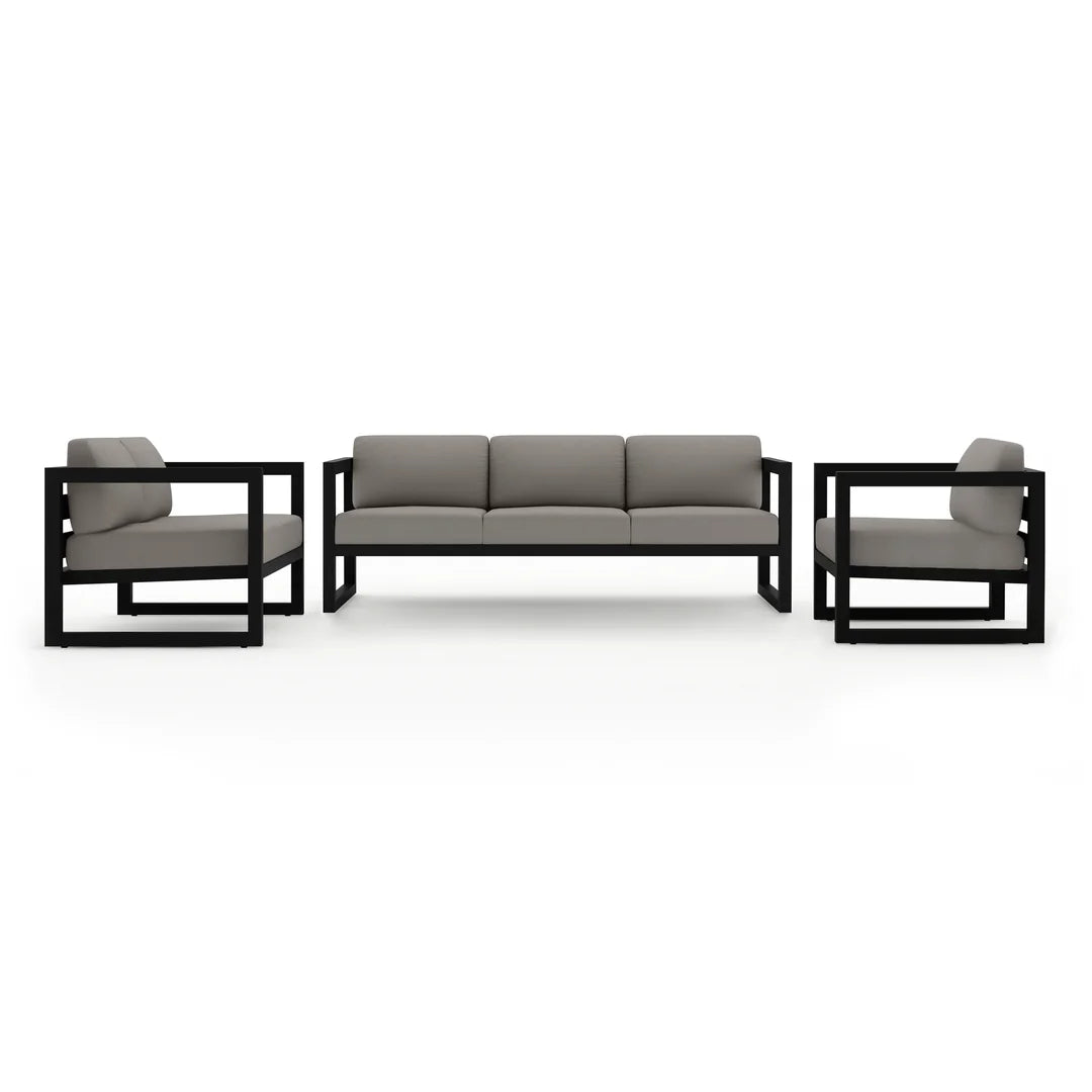 Avion 3 Piece Aluminum Sofa Loveseat Set - Black - Canvas Charcoal