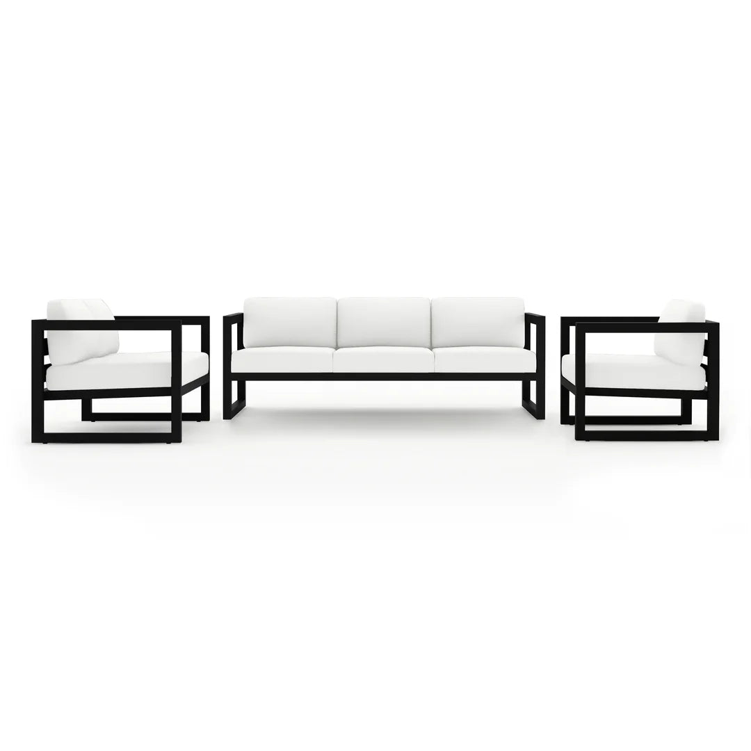 Avion 3 Piece Aluminum Sofa Loveseat Set - Black - Canvas Natural