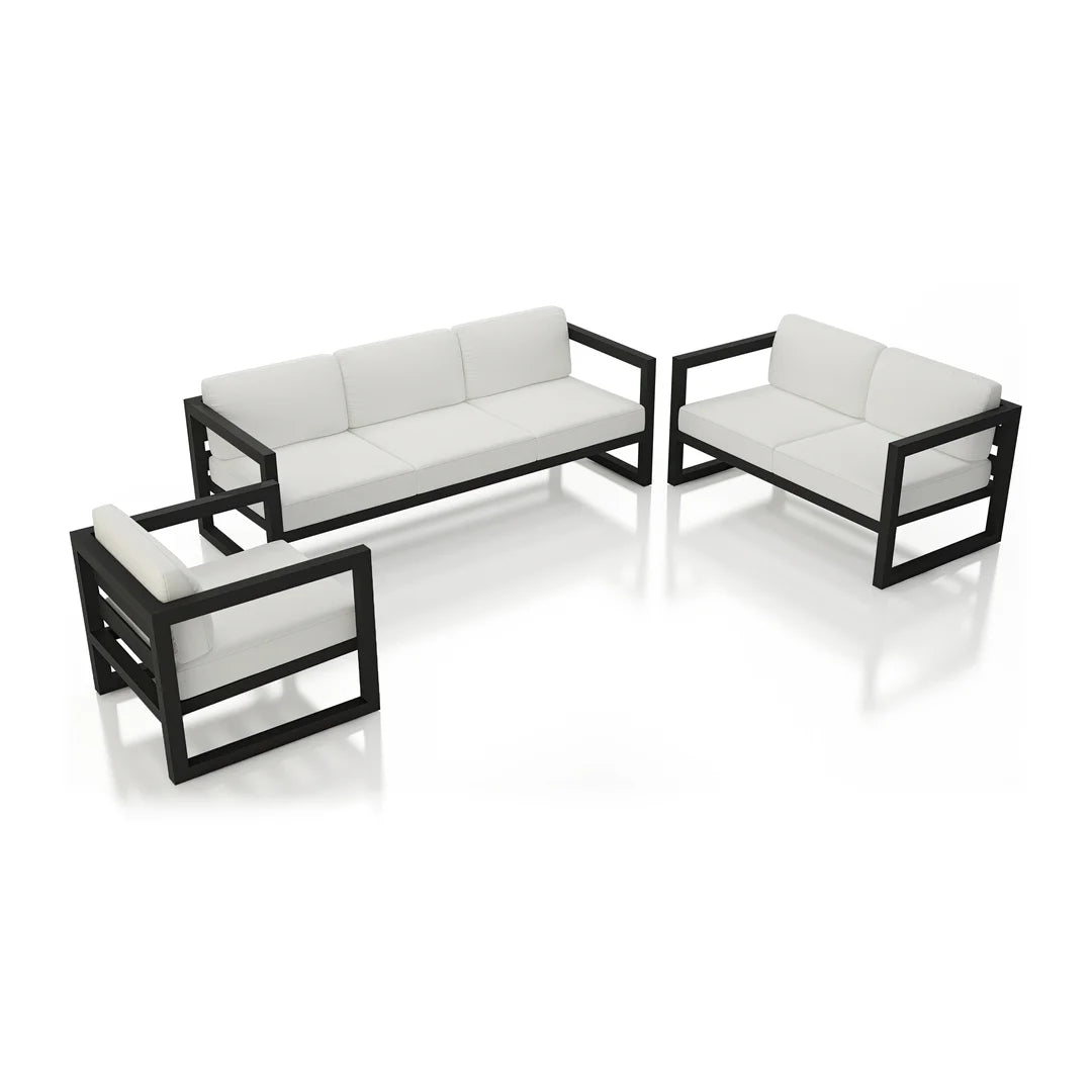Avion 3 Piece Aluminum Sofa Loveseat Set - Black - Canvas Natural