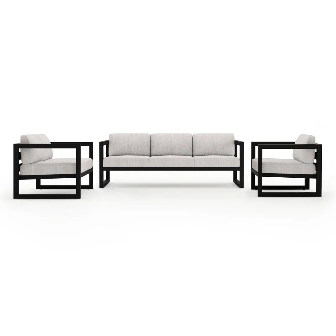Avion 3 Piece Aluminum Sofa Loveseat Set - Black - Cast Silver
