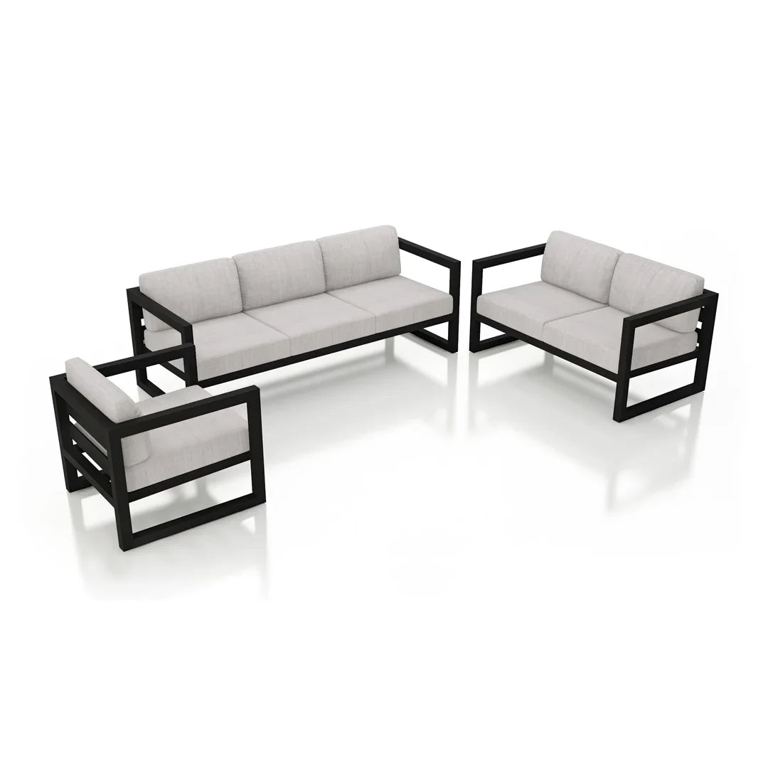 Avion 3 Piece Aluminum Sofa Loveseat Set - Black - Cast Silver