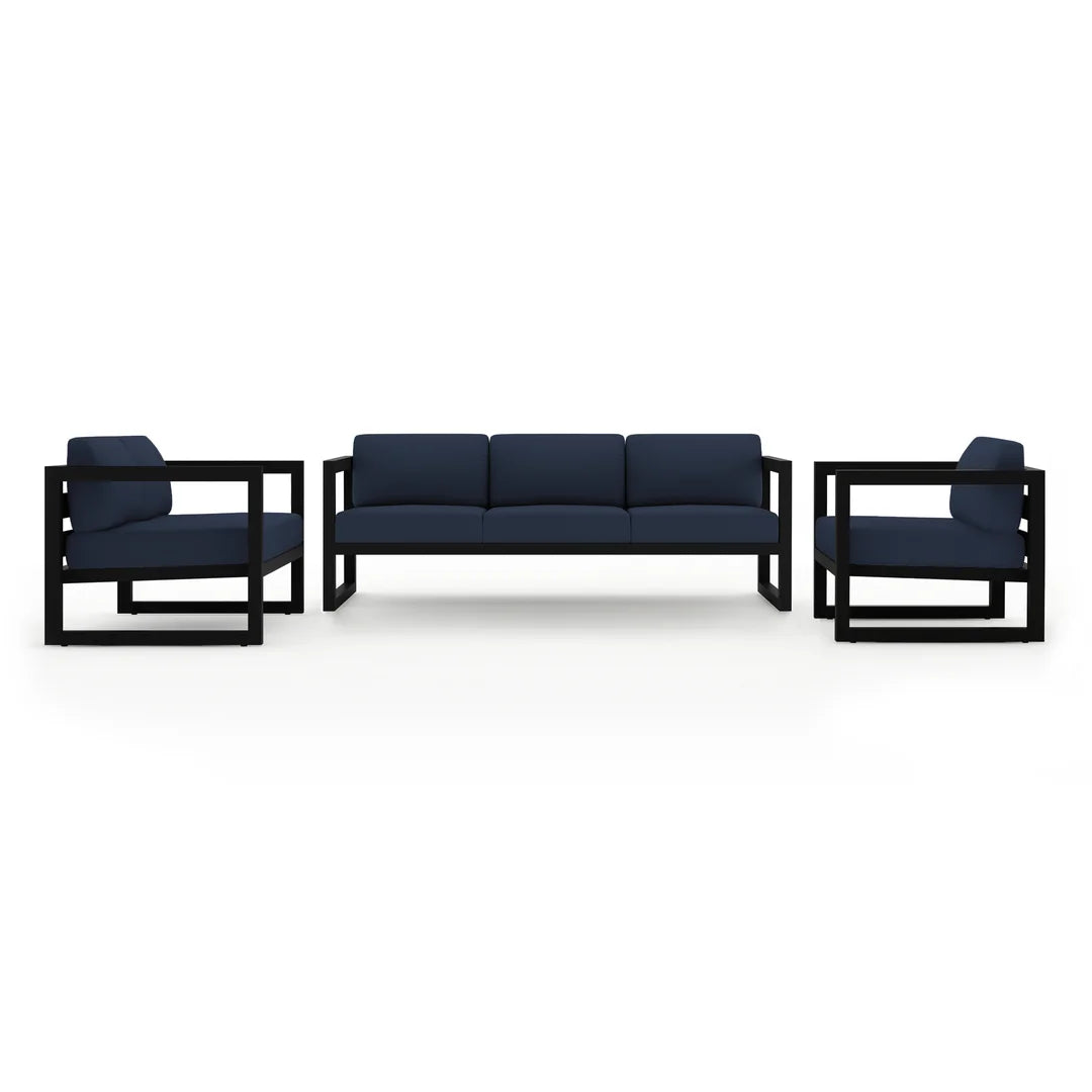 Avion 3 Piece Aluminum Sofa Loveseat Set - Black - Spectrum Indigo