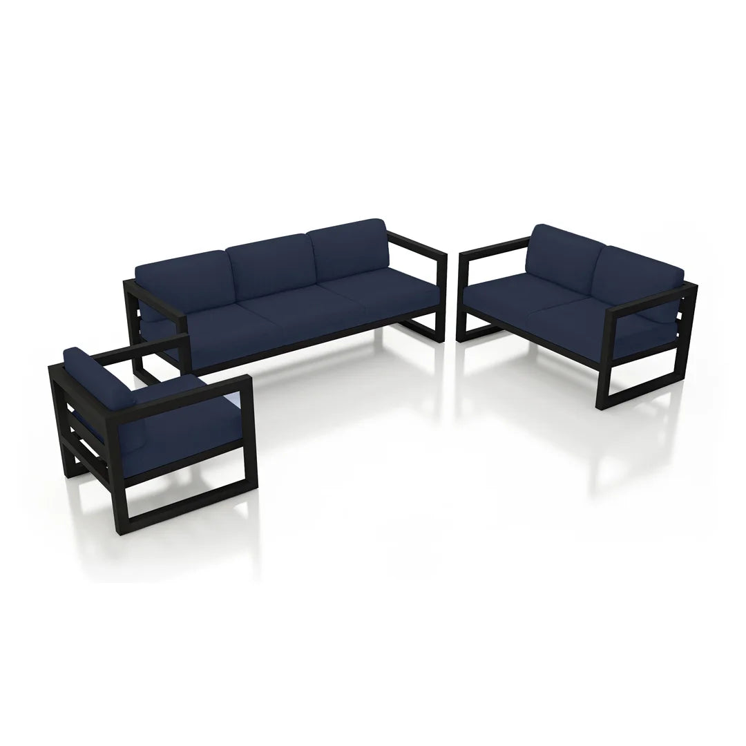 Avion 3 Piece Aluminum Sofa Loveseat Set - Black - Spectrum Indigo