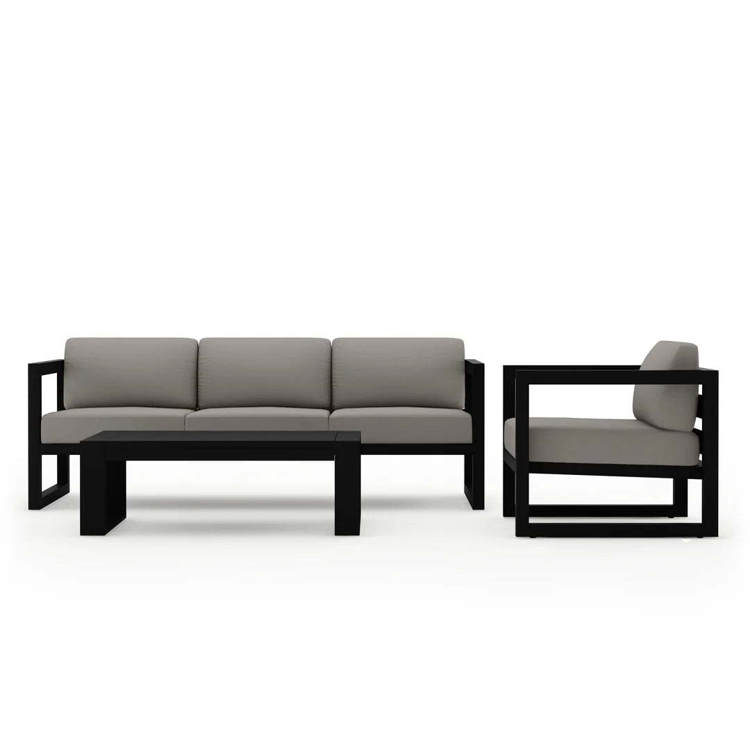 Avion 3 Piece Aluminum Sofa Set - Black - Canvas Charcoal