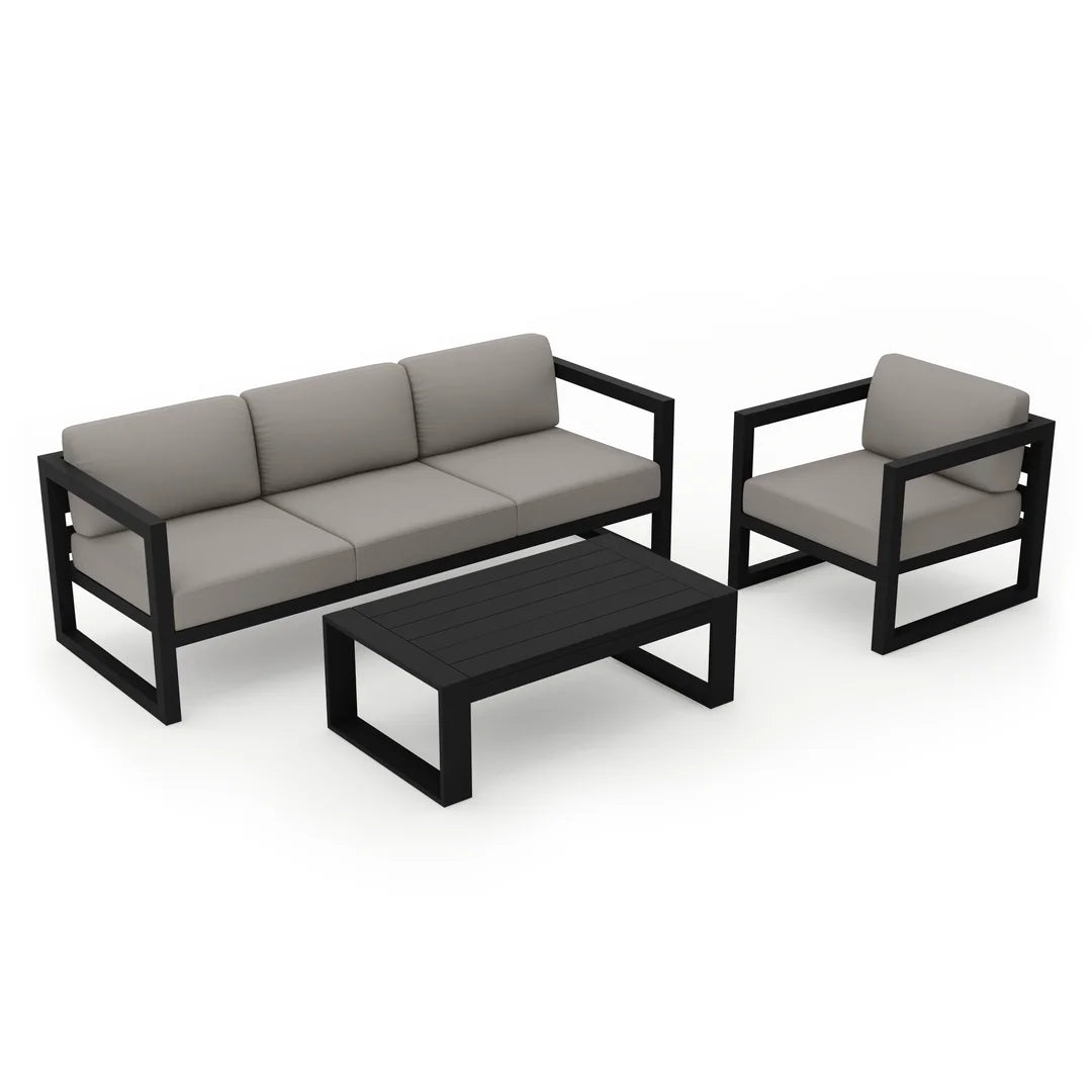 Avion 3 Piece Aluminum Sofa Set - Black - Canvas Charcoal
