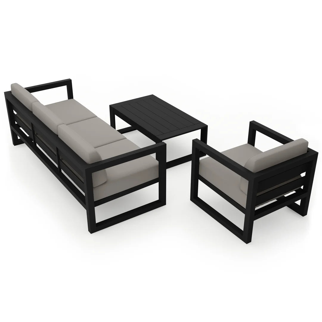 Avion 3 Piece Aluminum Sofa Set - Black - Canvas Charcoal