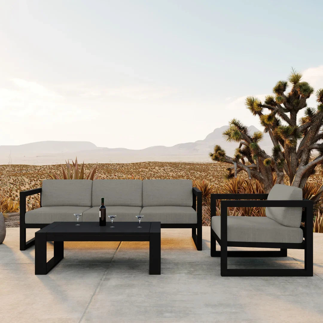 Avion 3 Piece Aluminum Sofa Set - Black - Canvas Charcoal
