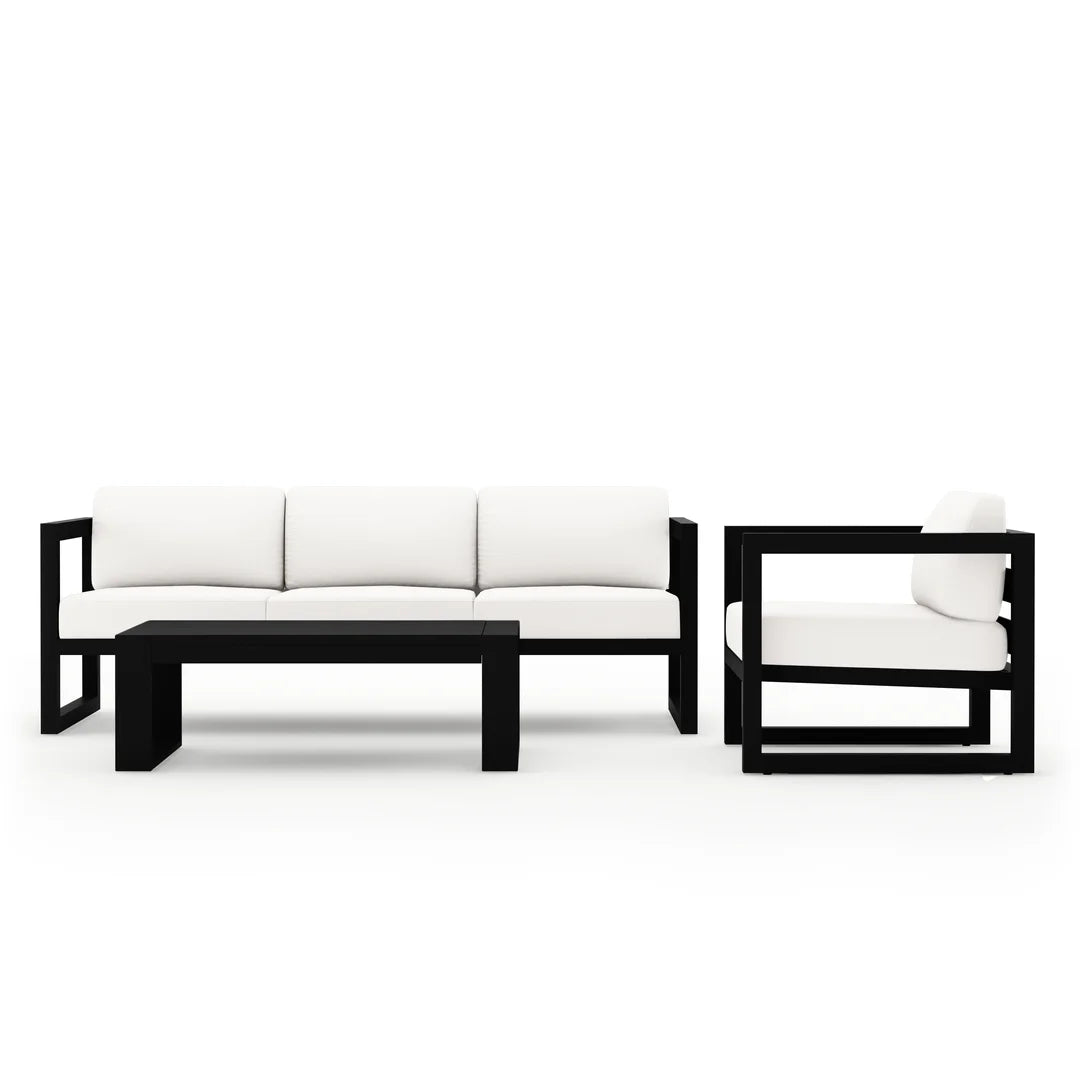Avion 3 Piece Aluminum Sofa Set - Black - Canvas Natural