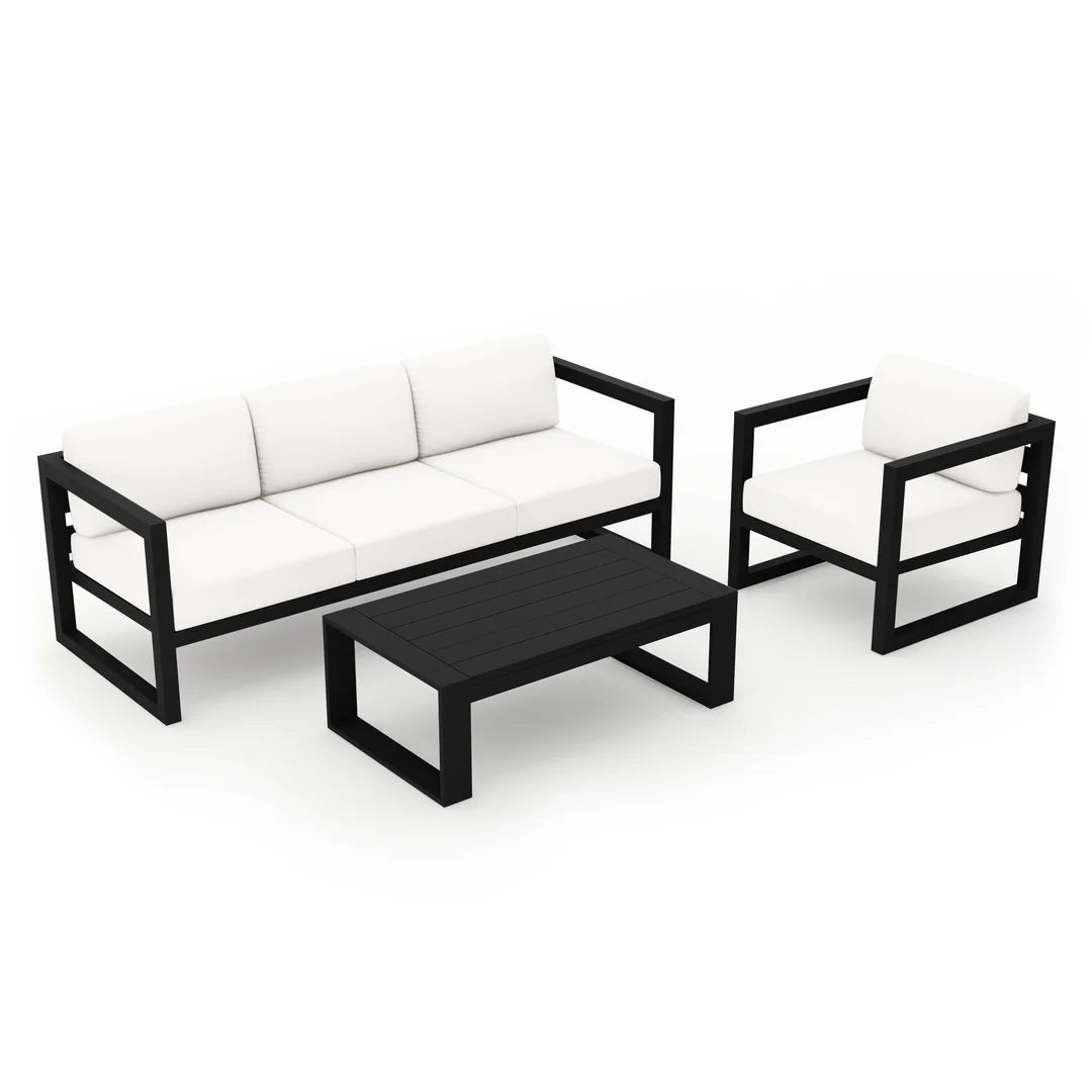 Avion 3 Piece Aluminum Sofa Set - Black - Canvas Natural