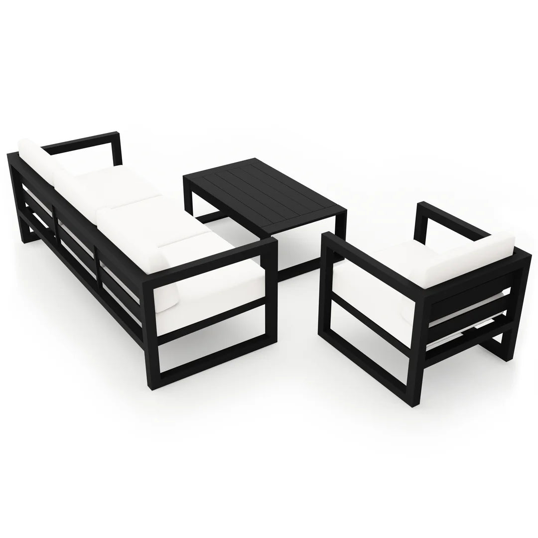 Avion 3 Piece Aluminum Sofa Set - Black - Canvas Natural