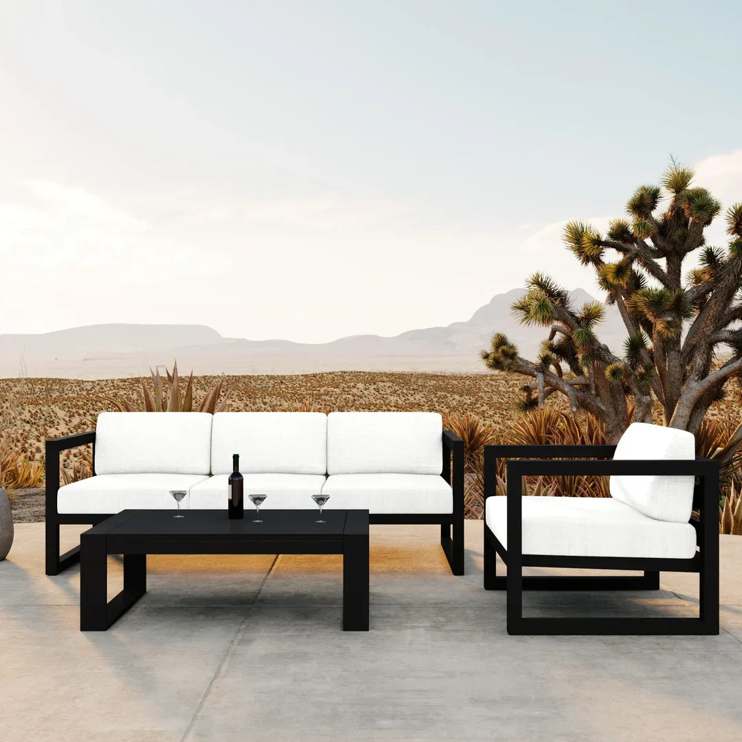Avion 3 Piece Aluminum Sofa Set - Black - Canvas Natural