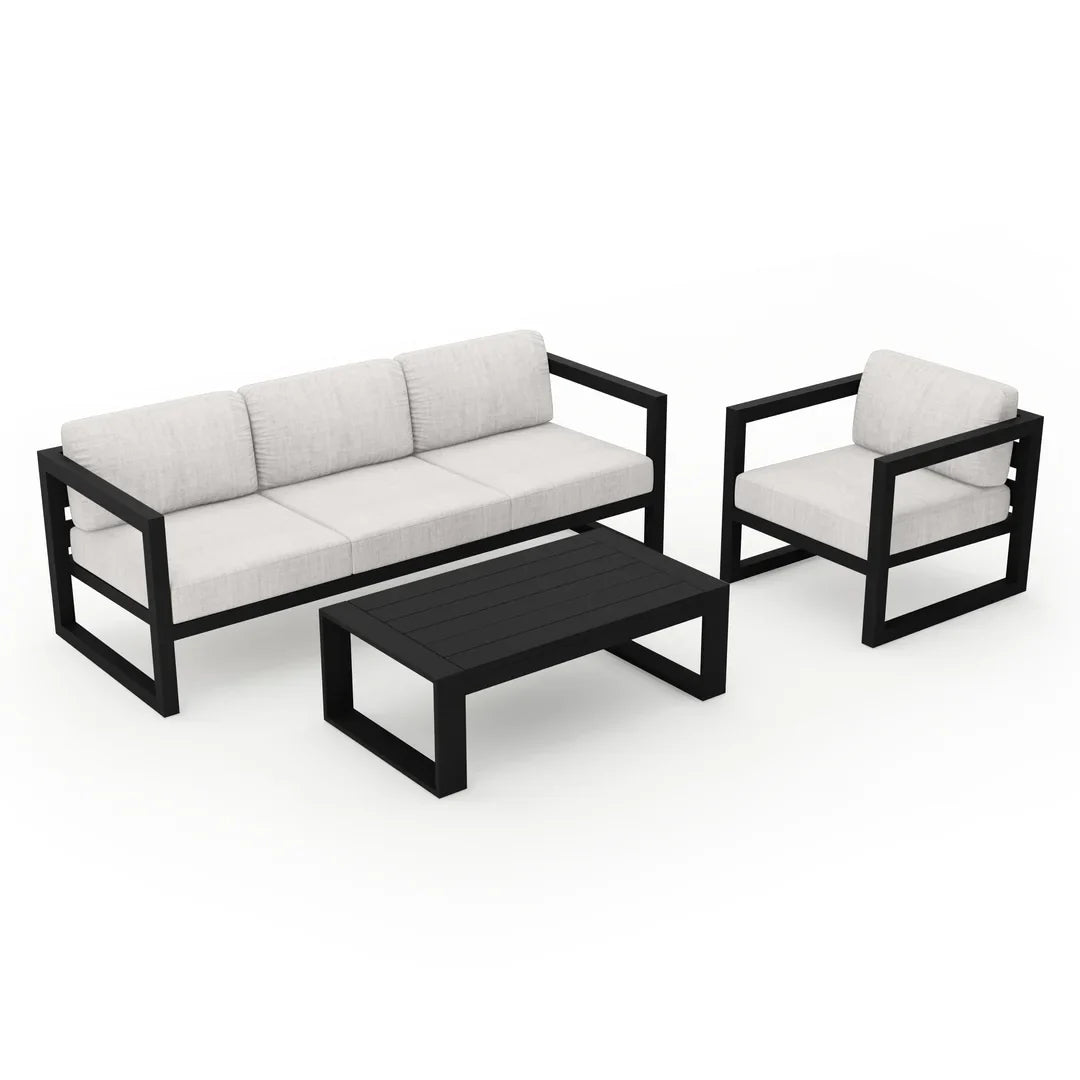 Avion 3 Piece Aluminum Sofa Set - Black - Cast Silver