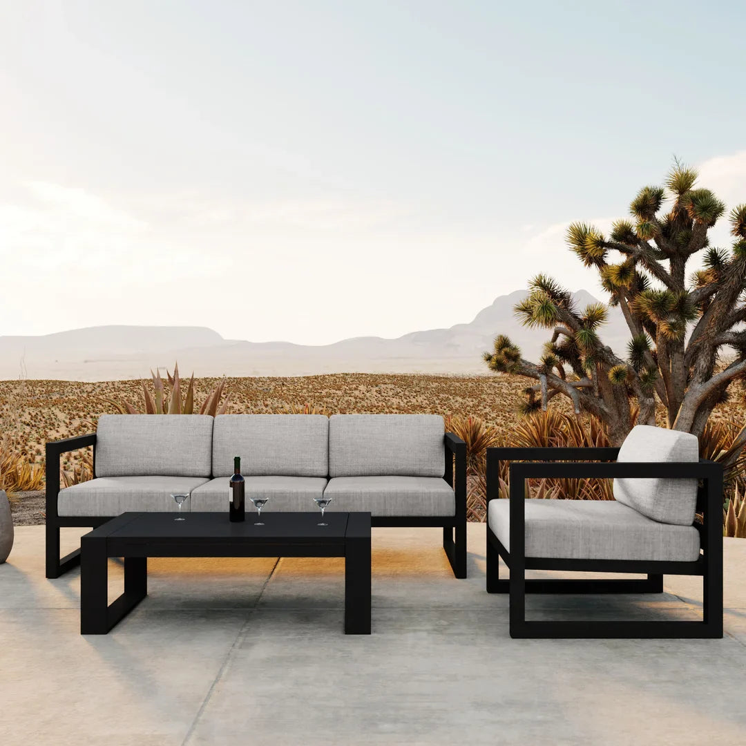 Avion 3 Piece Aluminum Sofa Set - Black - Cast Silver