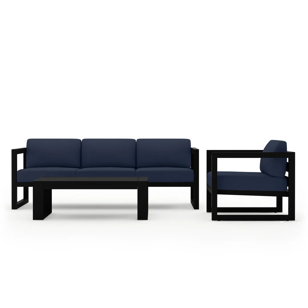 Avion 3 Piece Aluminum Sofa Set - Black - Spectrum Indigo