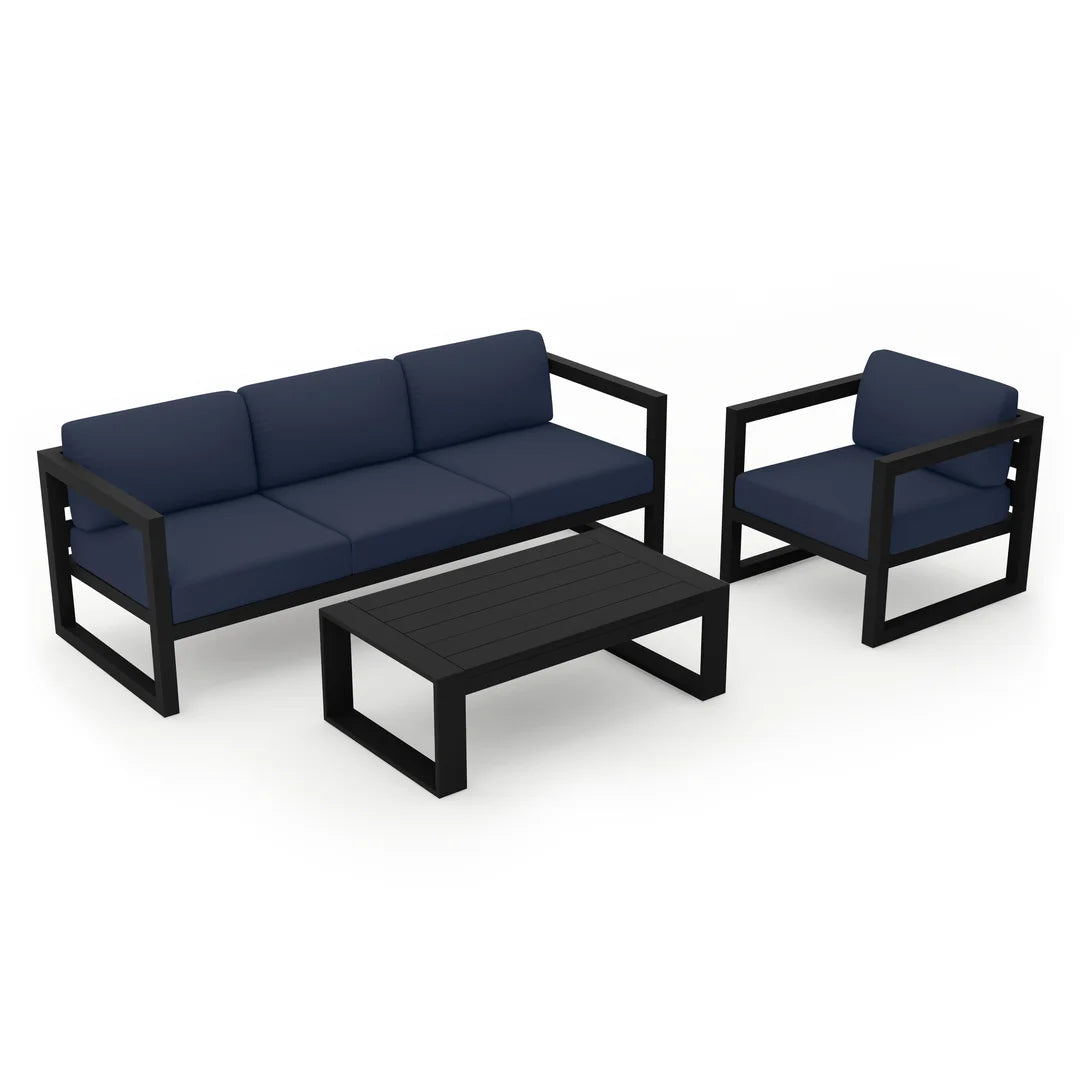 Avion 3 Piece Aluminum Sofa Set - Black - Spectrum Indigo
