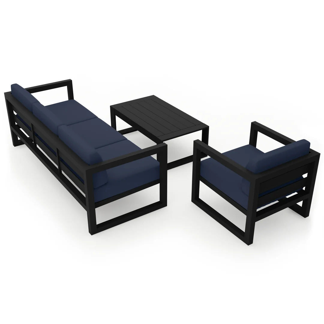 Avion 3 Piece Aluminum Sofa Set - Black - Spectrum Indigo
