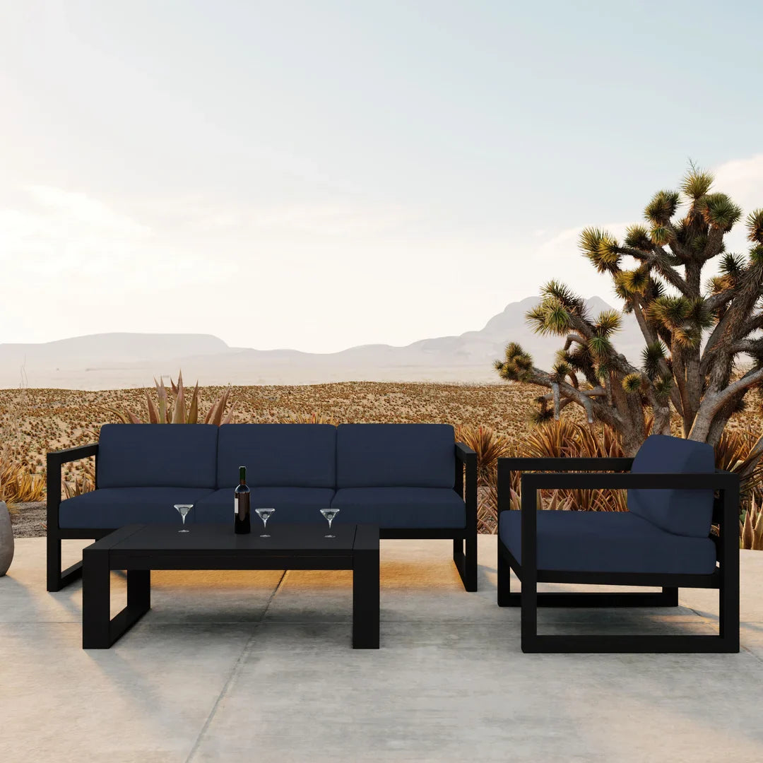 Avion 3 Piece Aluminum Sofa Set - Black - Spectrum Indigo