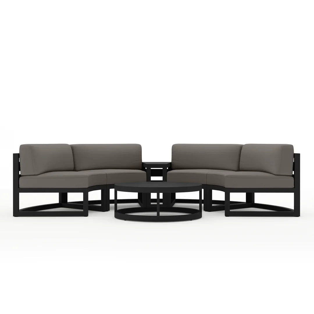 Avion 4 Piece Aluminum Curve Sectional Set - Black - Canvas Charcoal