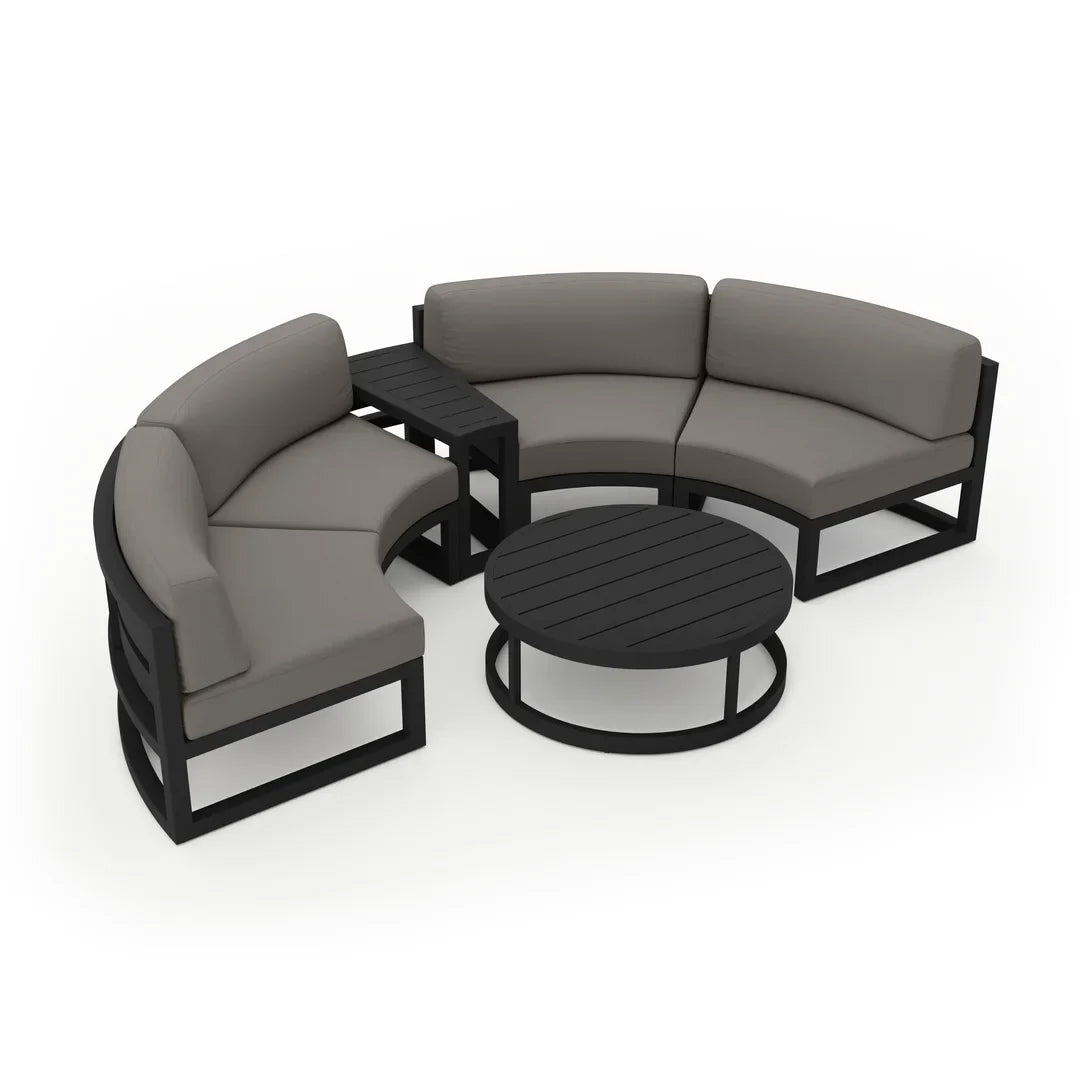 Avion 4 Piece Aluminum Curve Sectional Set - Black - Canvas Charcoal