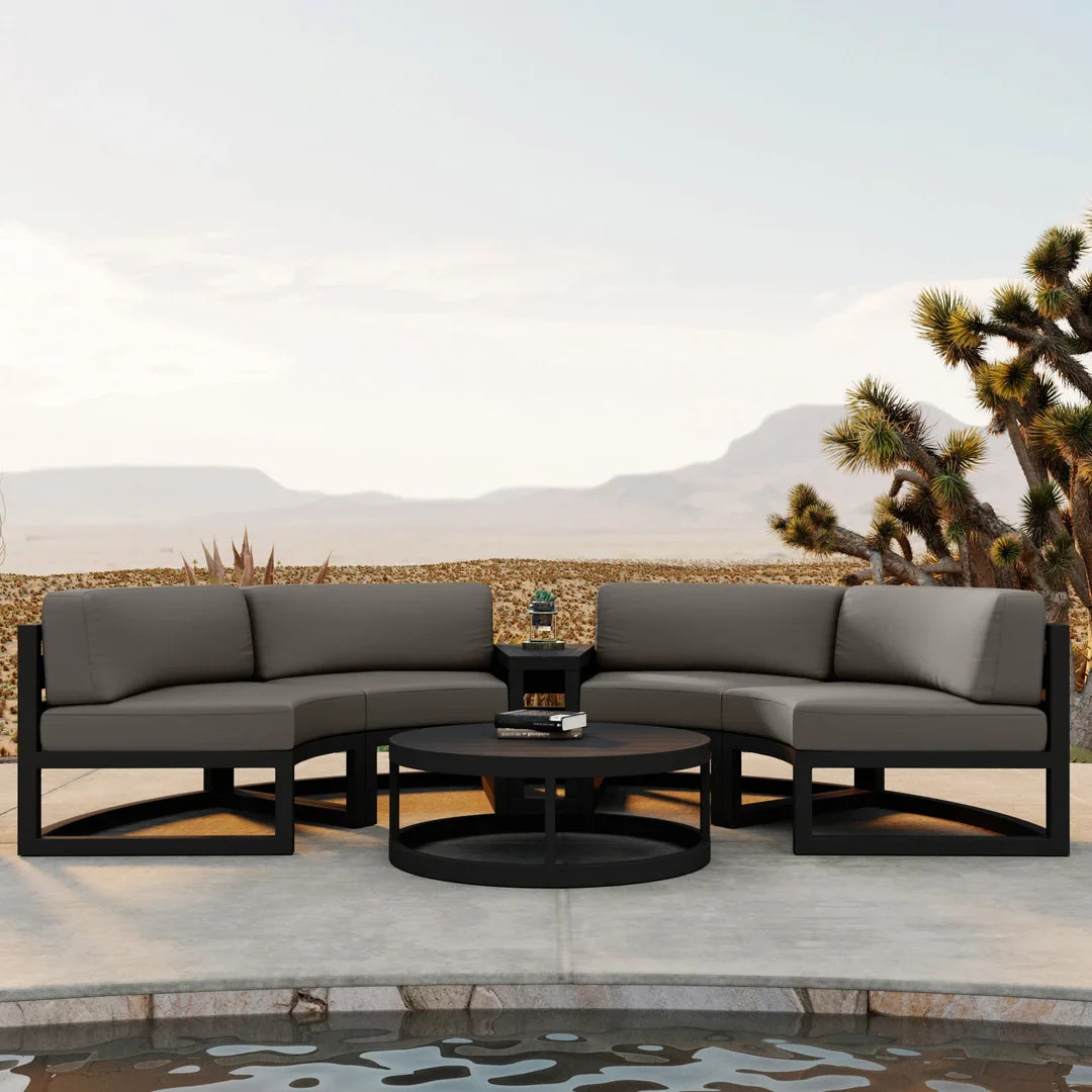 Avion 4 Piece Aluminum Curve Sectional Set - Black - Canvas Charcoal
