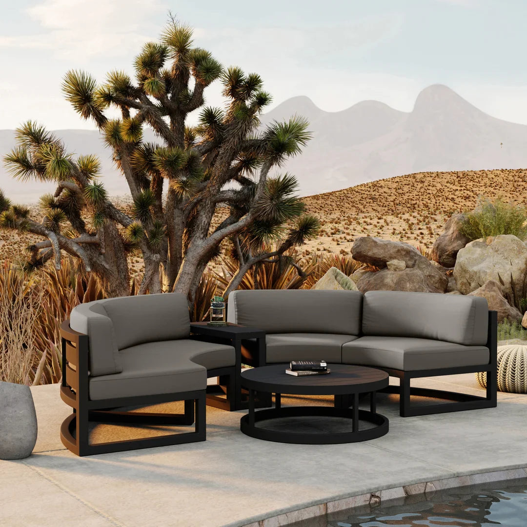Avion 4 Piece Aluminum Curve Sectional Set - Black - Canvas Charcoal