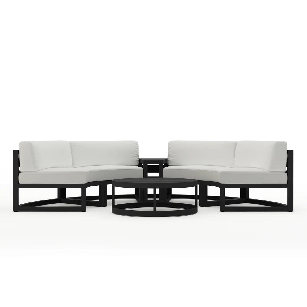 Avion 4 Piece Aluminum Curve Sectional Set - Black - Canvas Natural