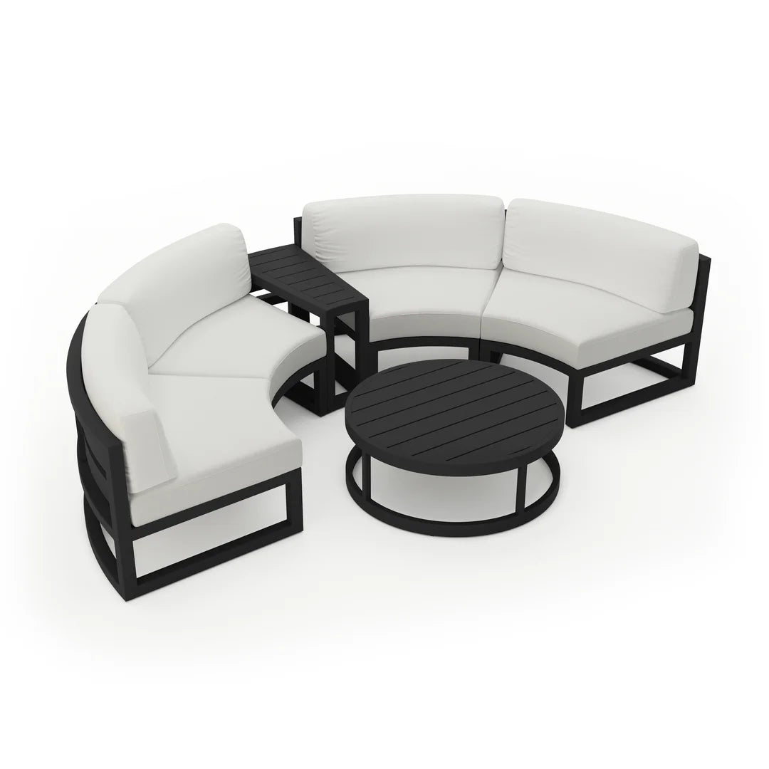 Avion 4 Piece Aluminum Curve Sectional Set - Black - Canvas Natural