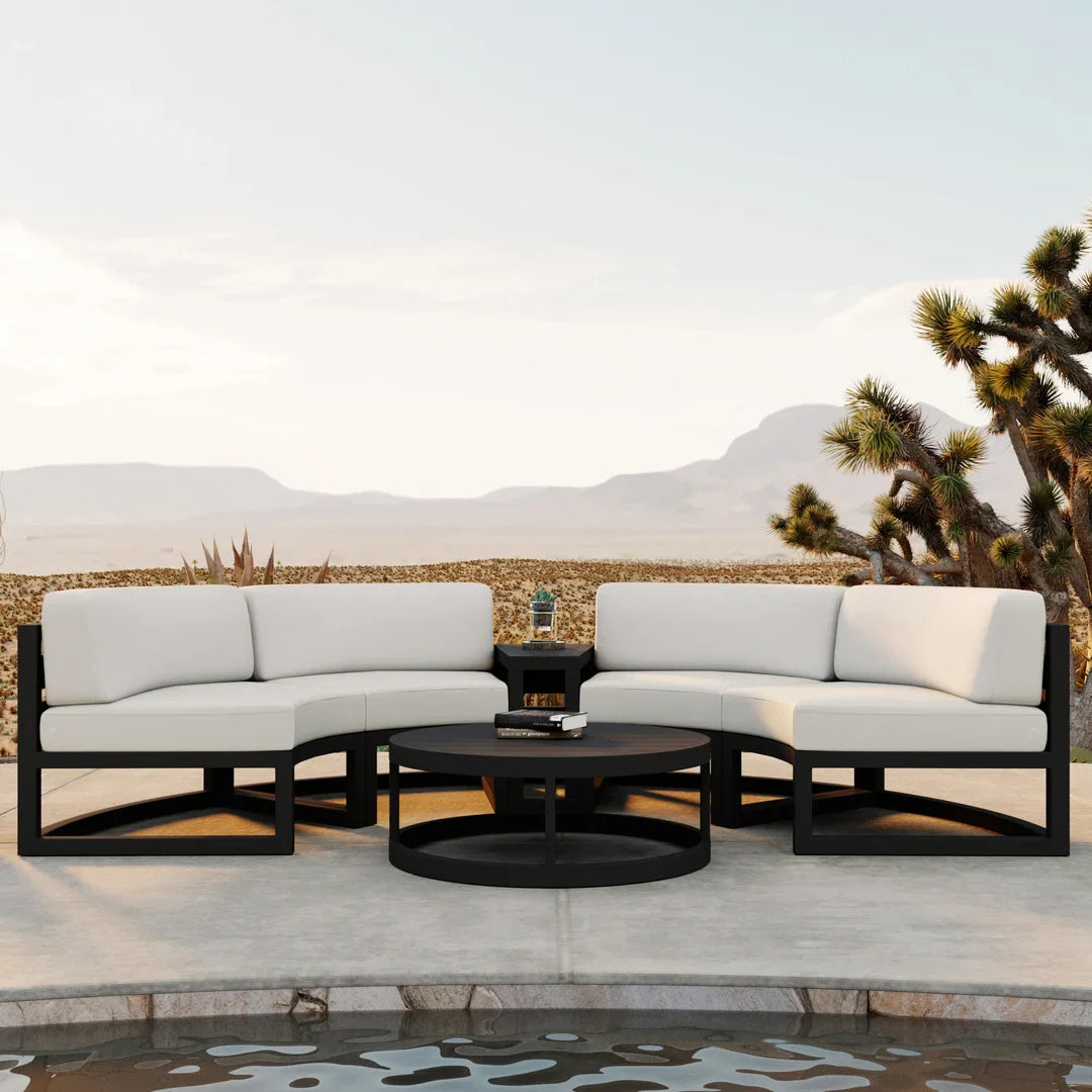 Avion 4 Piece Aluminum Curve Sectional Set - Black - Canvas Natural