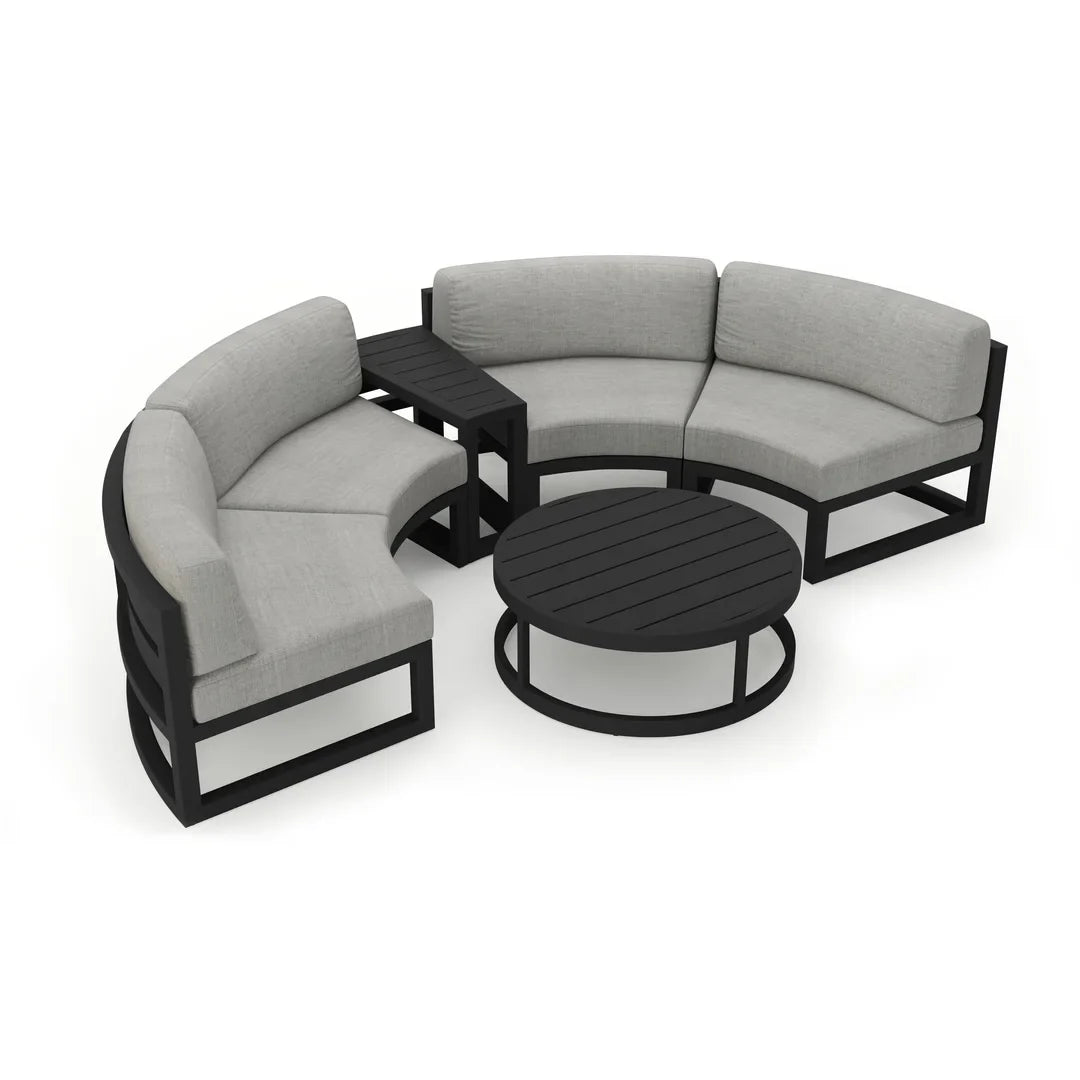 Avion 4 Piece Aluminum Curve Sectional Set - Black - Cast Silver