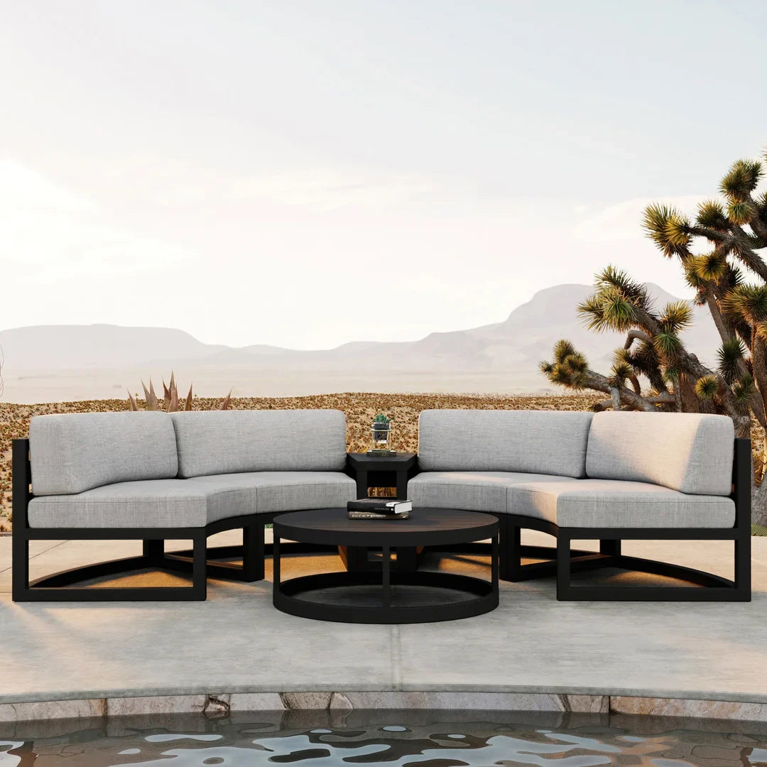 Avion 4 Piece Aluminum Curve Sectional Set - Black - Cast Silver