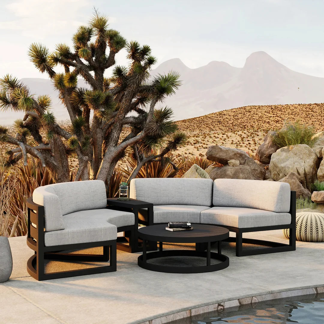 Avion 4 Piece Aluminum Curve Sectional Set - Black - Cast Silver