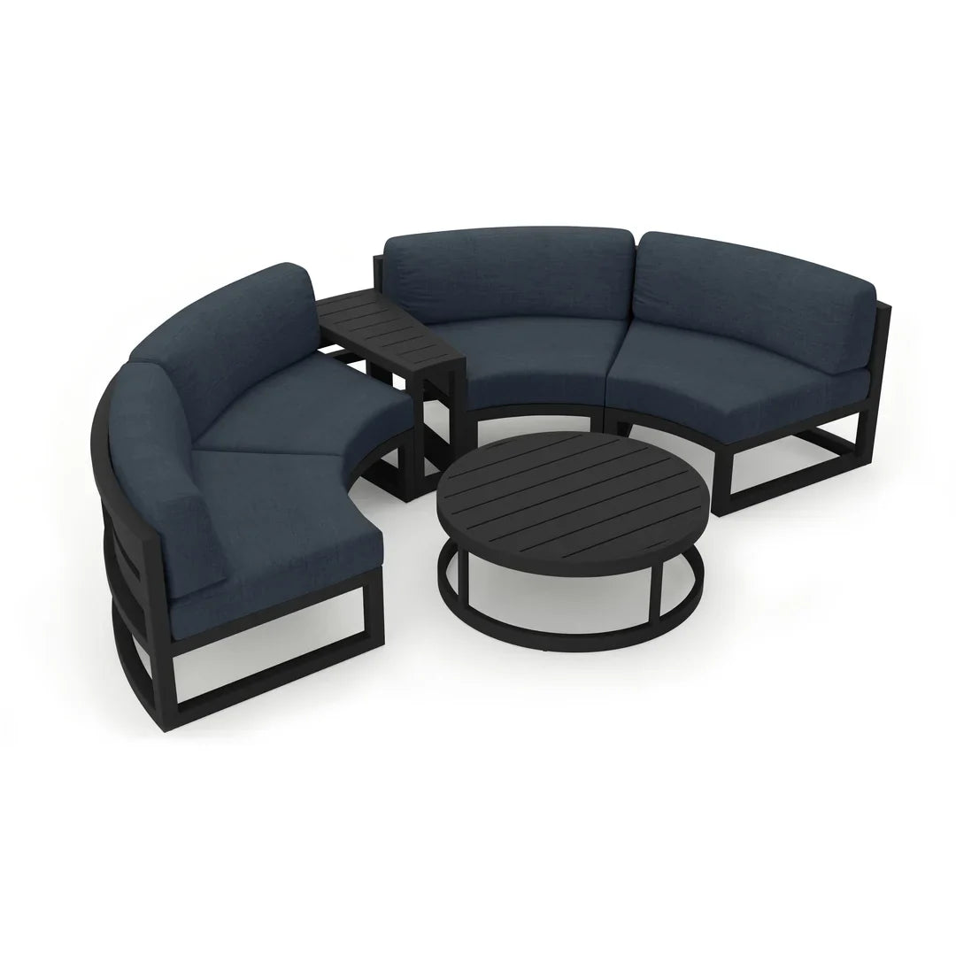 Avion 4 Piece Aluminum Curve Sectional Set - Black - Spectrum Indigo