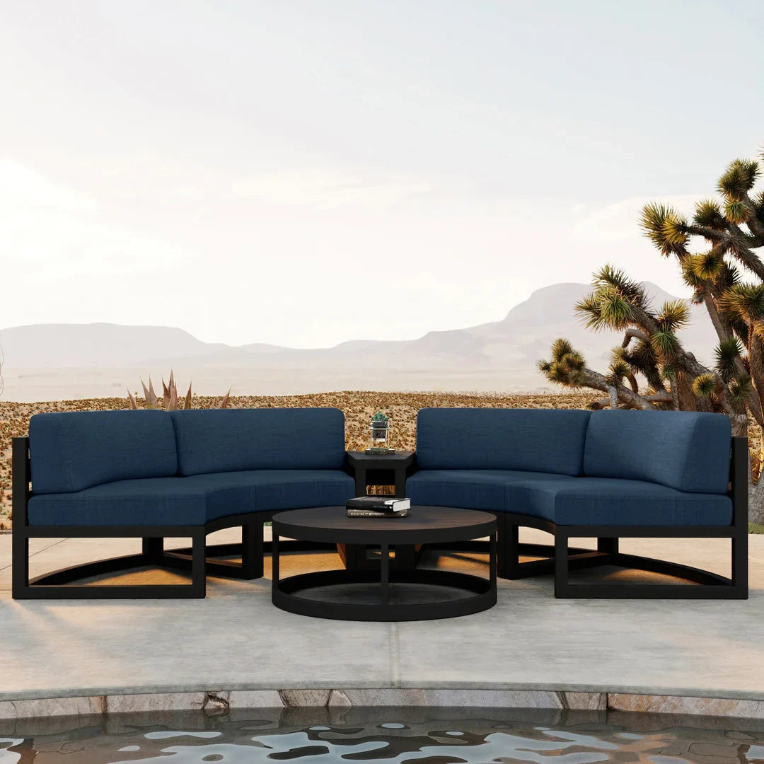 Avion 4 Piece Aluminum Curve Sectional Set - Black - Spectrum Indigo
