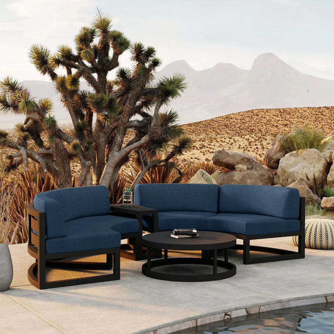 Avion 4 Piece Aluminum Curve Sectional Set - Black - Spectrum Indigo