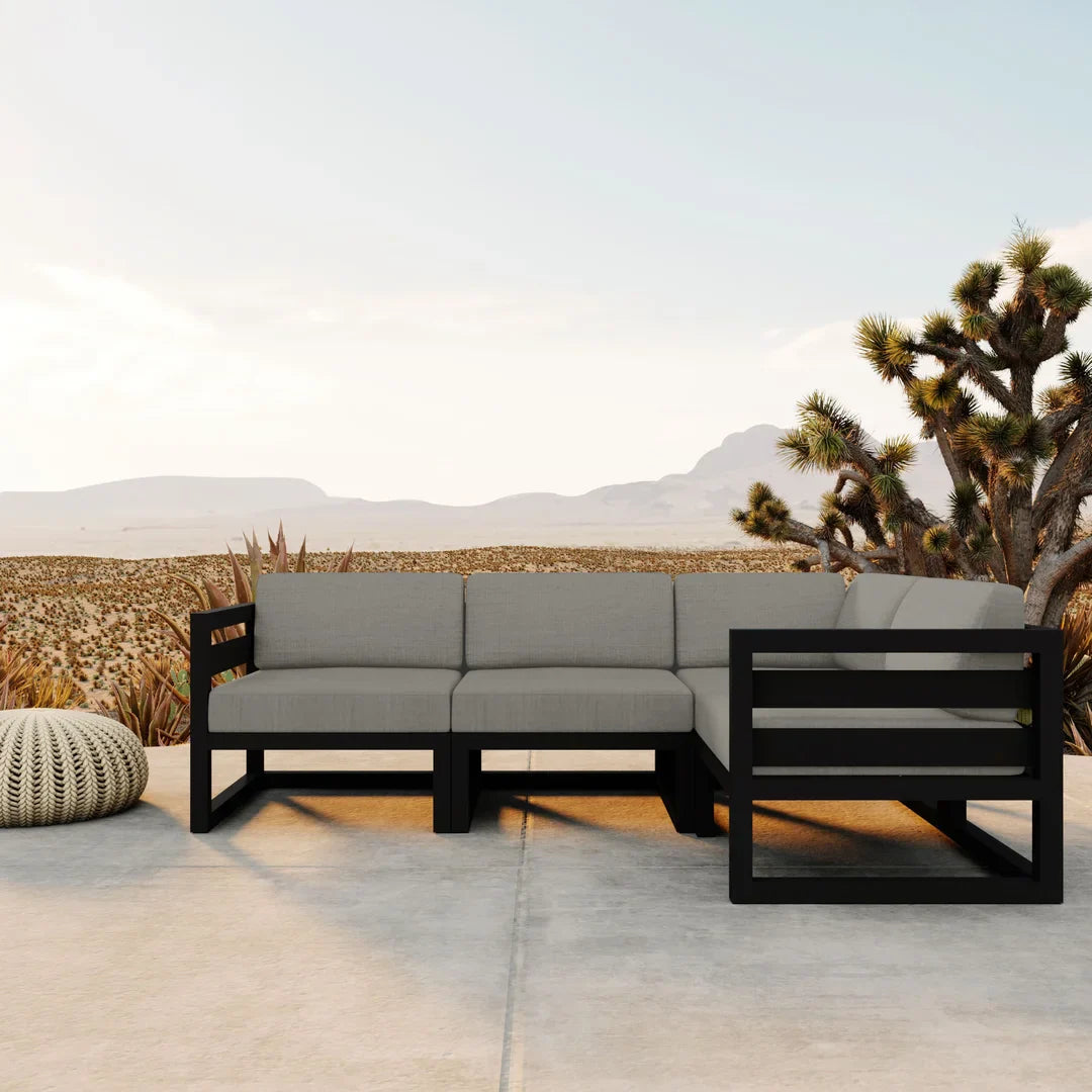 Avion 4 Piece Aluminum Sectional Set - Black - Canvas Charcoal