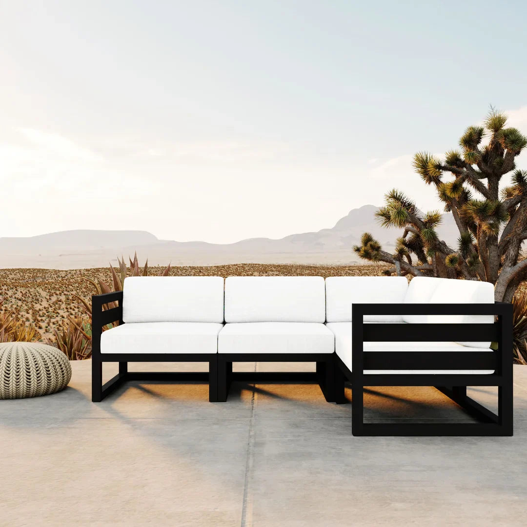 Avion 4 Piece Aluminum Sectional Set - Black - Canvas Natural