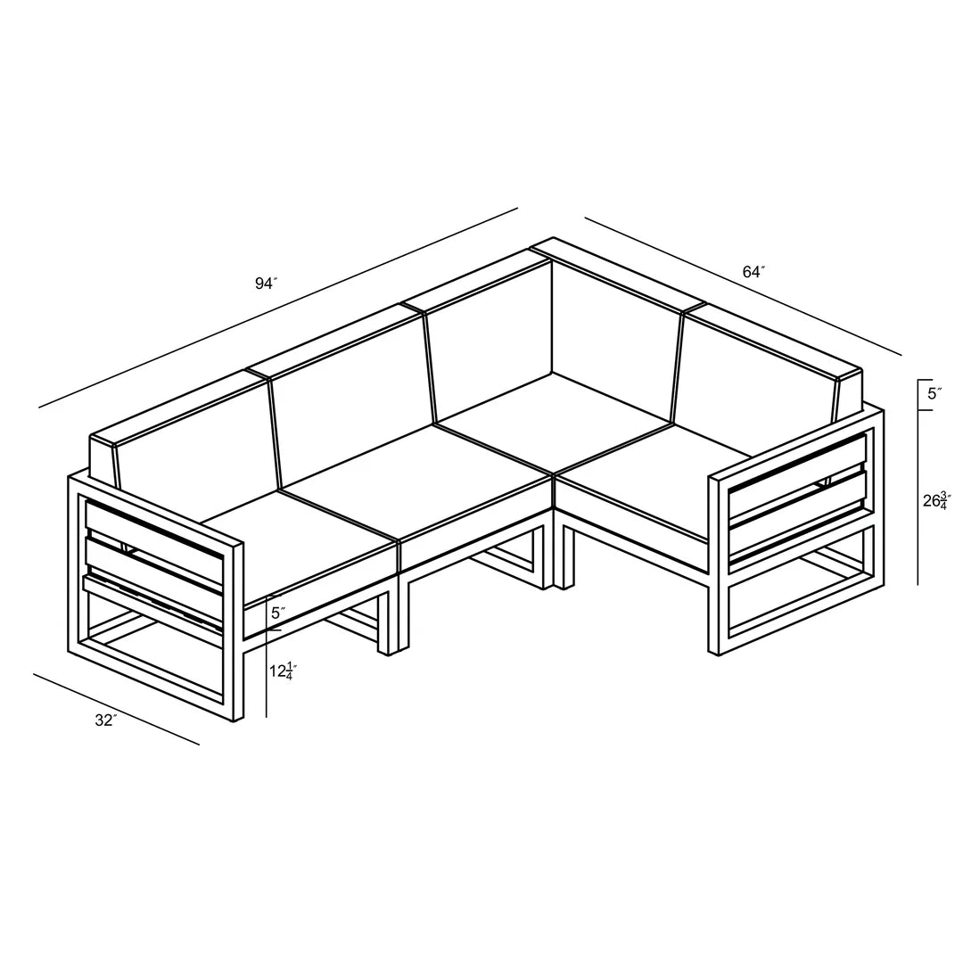 Avion 4 Piece Aluminum Sectional Set - Black - Canvas Natural