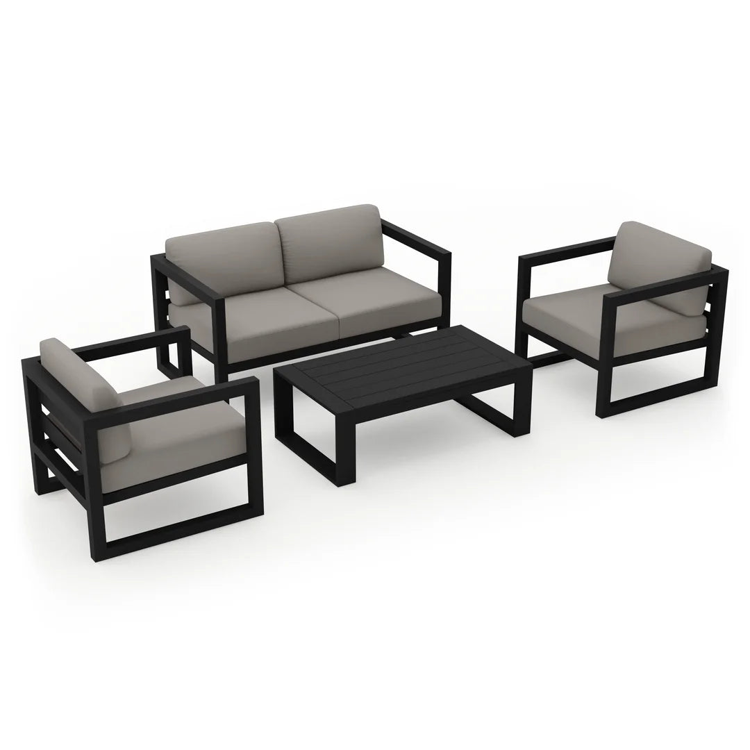 Avion 4 Piece Aluminum Loveseat Set - Black - Canvas Charcoal