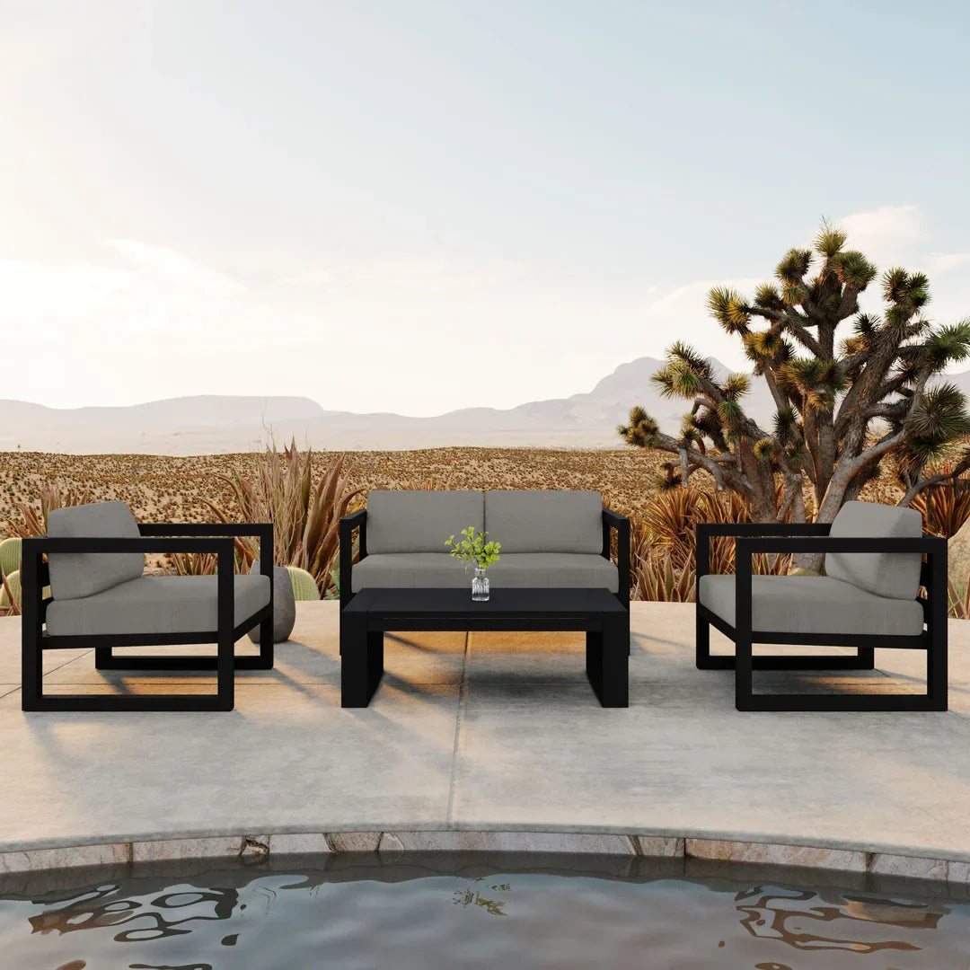 Avion 4 Piece Aluminum Loveseat Set - Black - Canvas Charcoal