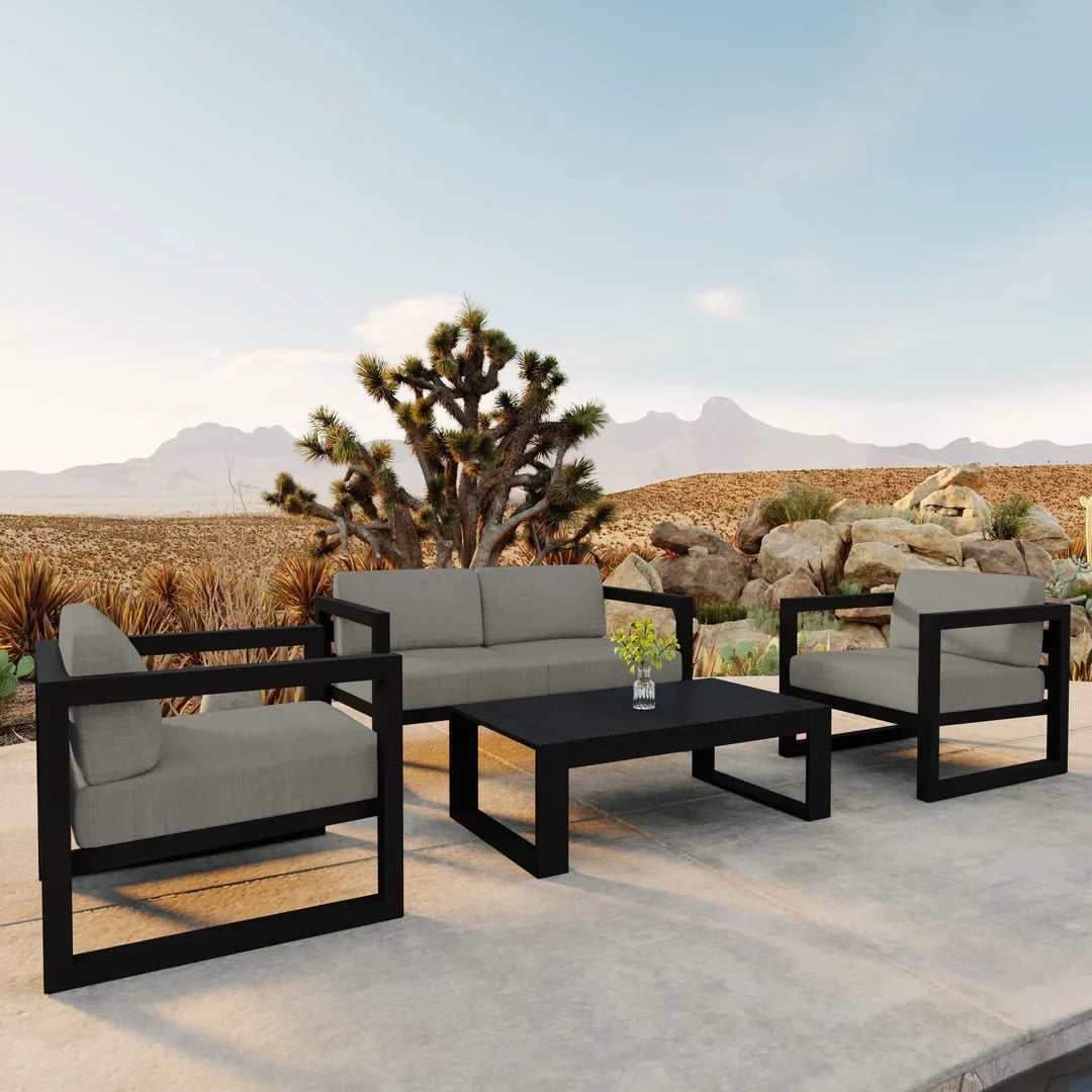 Avion 4 Piece Aluminum Loveseat Set - Black - Canvas Charcoal