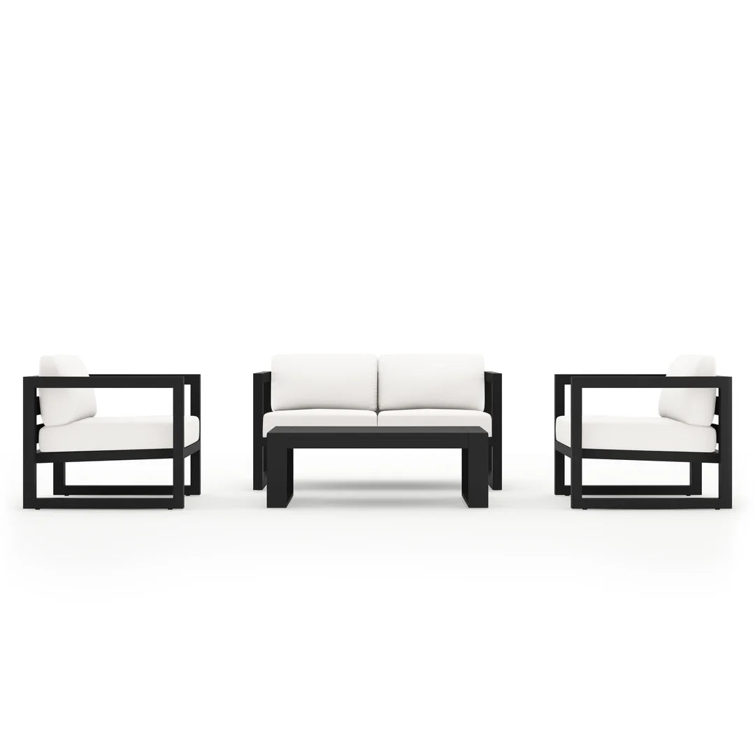 Avion 4 Piece Aluminum Loveseat Set - Black - Canvas Natural