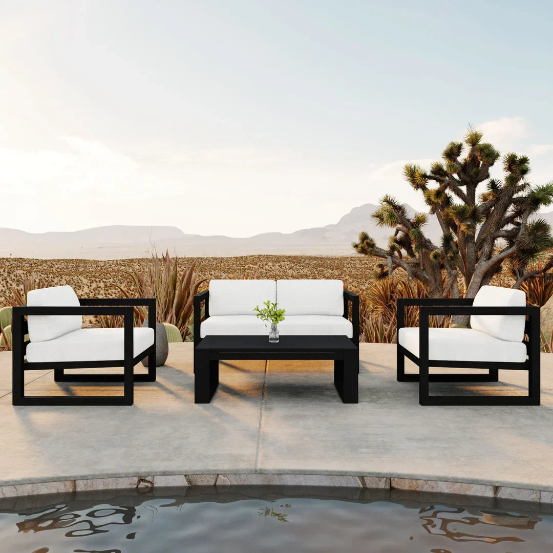 Avion 4 Piece Aluminum Loveseat Set - Black - Canvas Natural