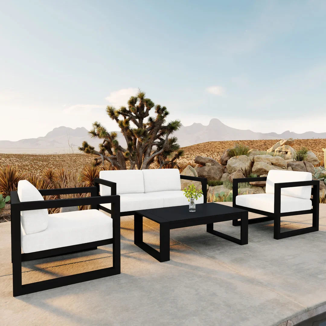 Avion 4 Piece Aluminum Loveseat Set - Black - Canvas Natural