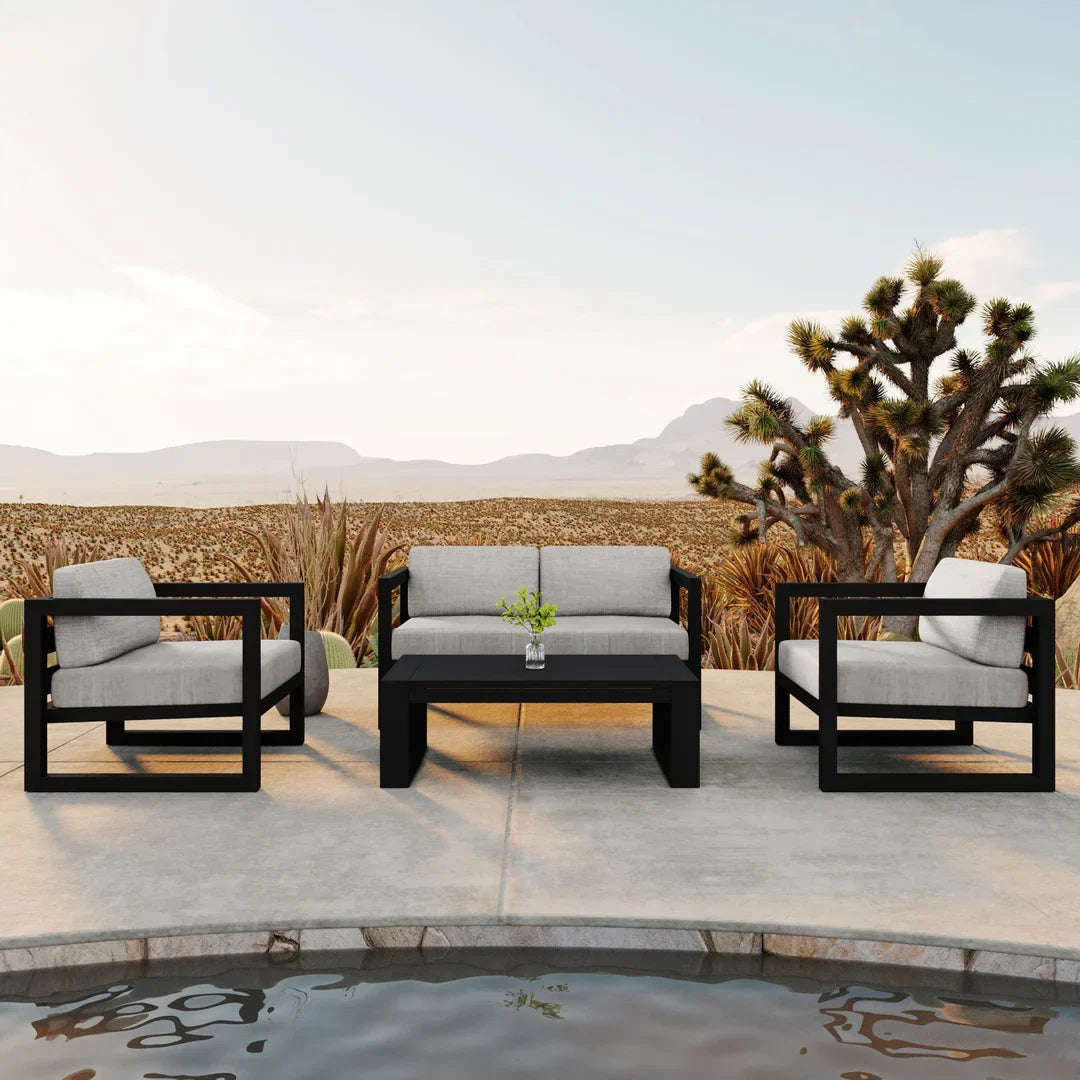 Avion 4 Piece Aluminum Loveseat Set - Black - Cast Silver