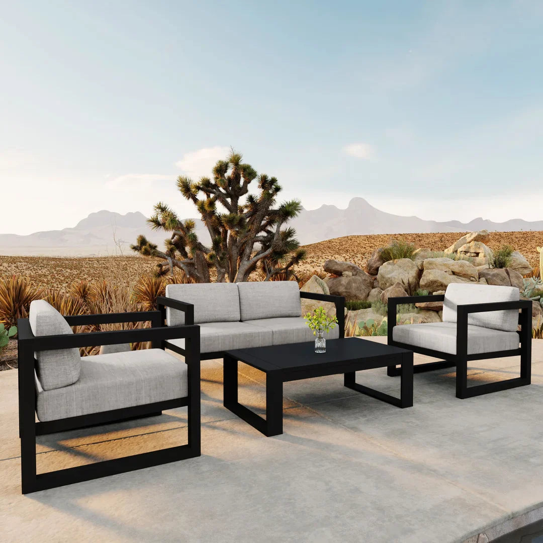 Avion 4 Piece Aluminum Loveseat Set - Black - Cast Silver
