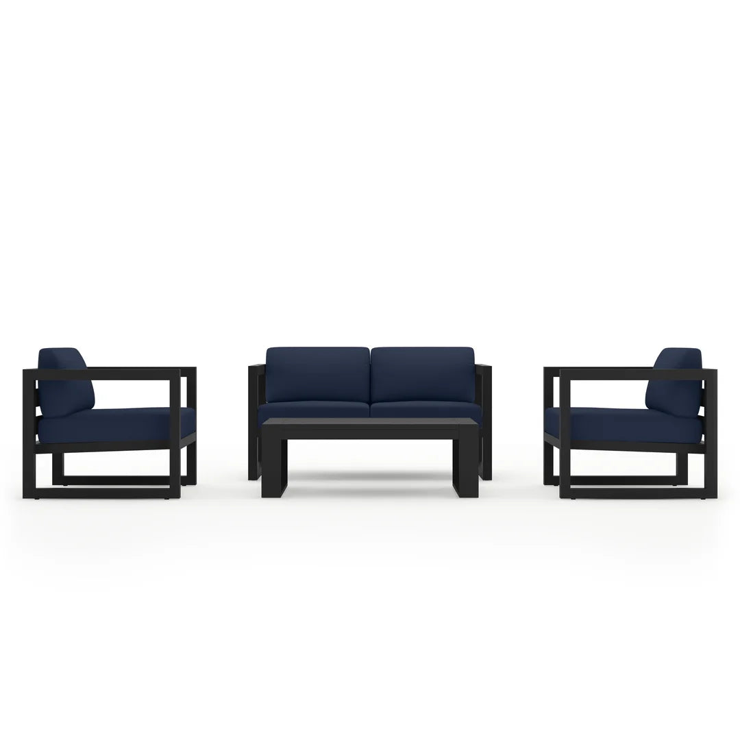 Avion 4 Piece Aluminum Loveseat Set - Black - Spectrum Indigo